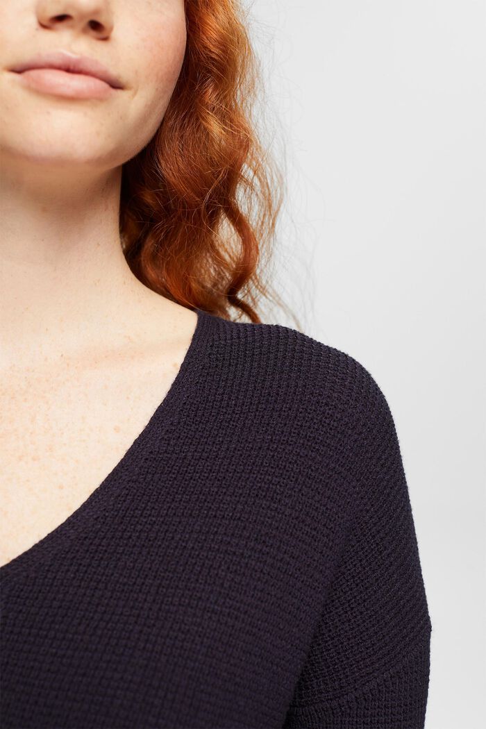 Loose knit V-neck jumper, NAVY, detail image number 0