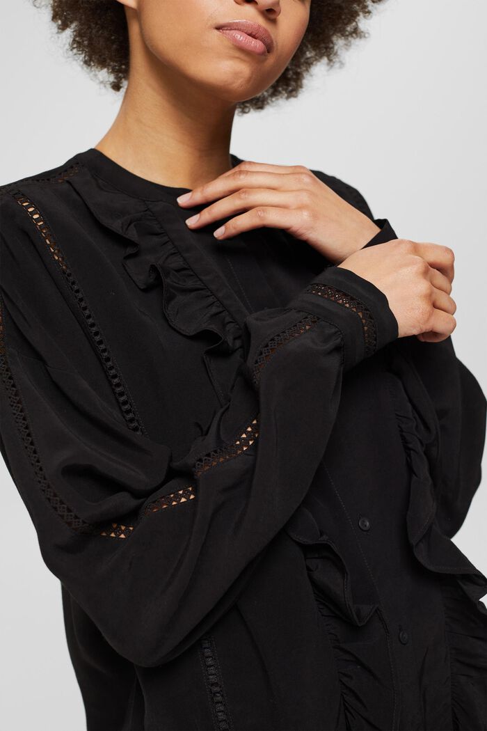 Blouse with frills, LENZING™ ECOVERO™, BLACK, detail image number 2
