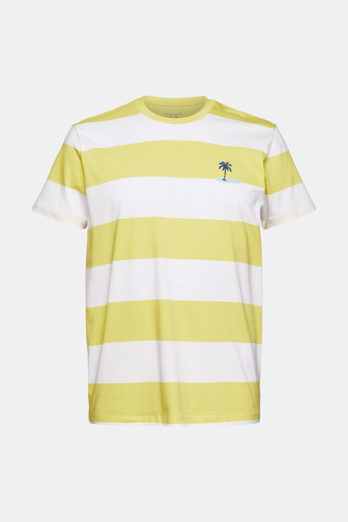 Jersey T-shirt with stripes and a print, YELLOW, overview