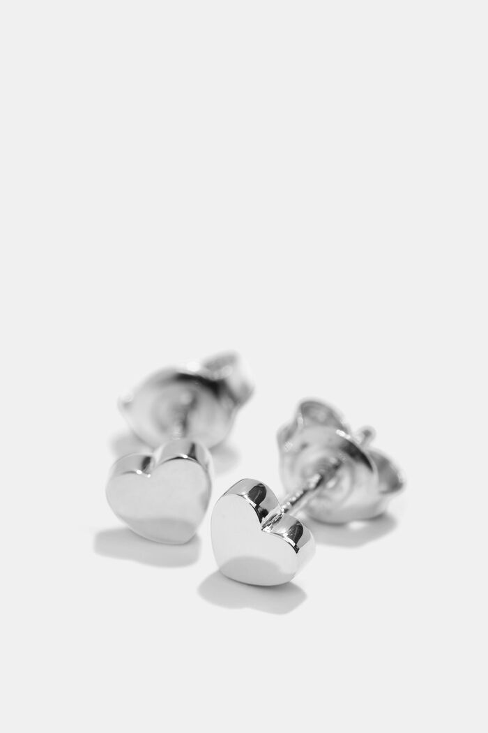 Heart-shaped stud earrings in sterling silver, SILVER, detail image number 1