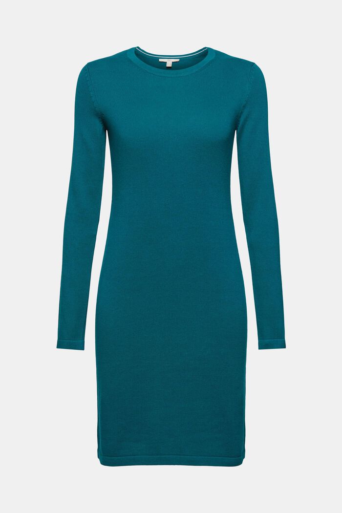 Basic knitted dress in an organic cotton blend, EMERALD GREEN, detail image number 2