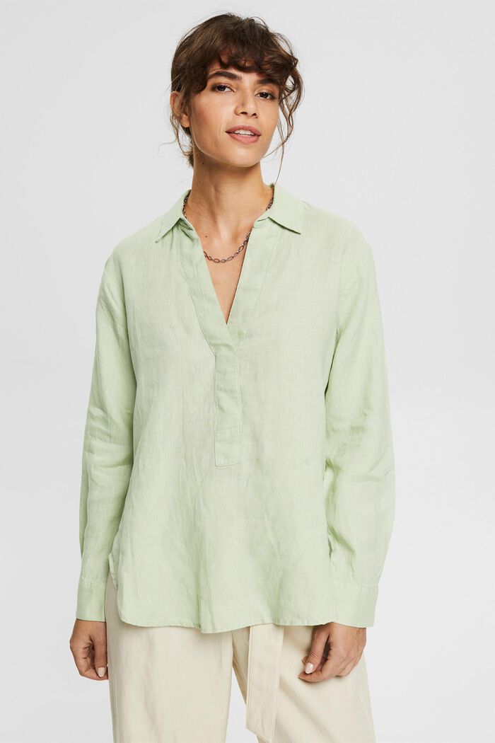 Blouse made of 100% linen, PASTEL GREEN, detail image number 0