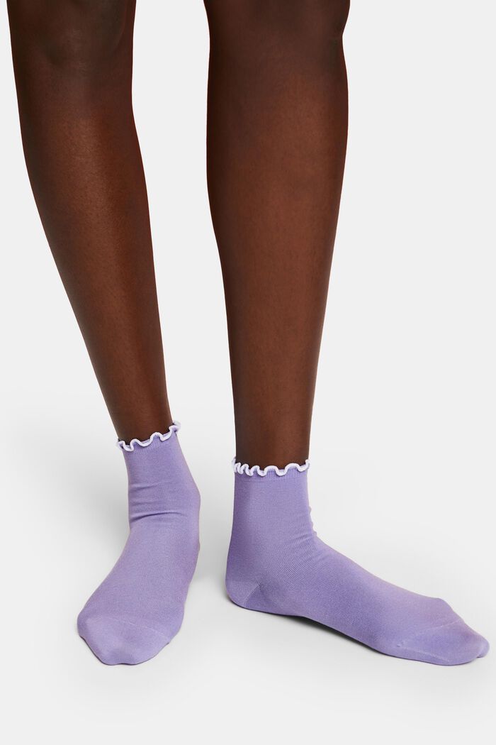 2-Pack Ruffle Crew Socks, WHITE/LILAC, detail image number 1