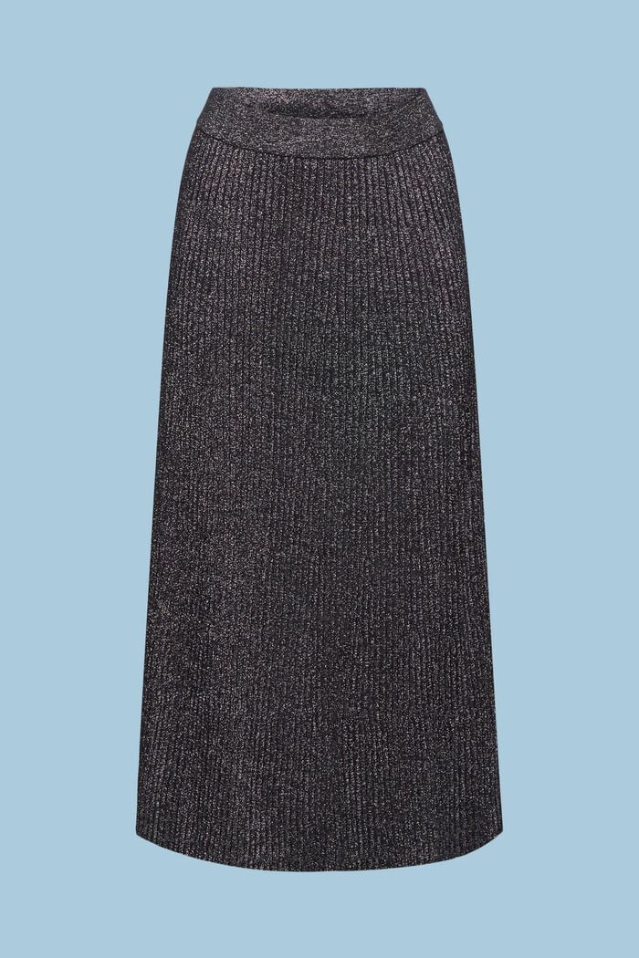 Lamé Rib-Knit Midi Skirt, BLACK, detail image number 6