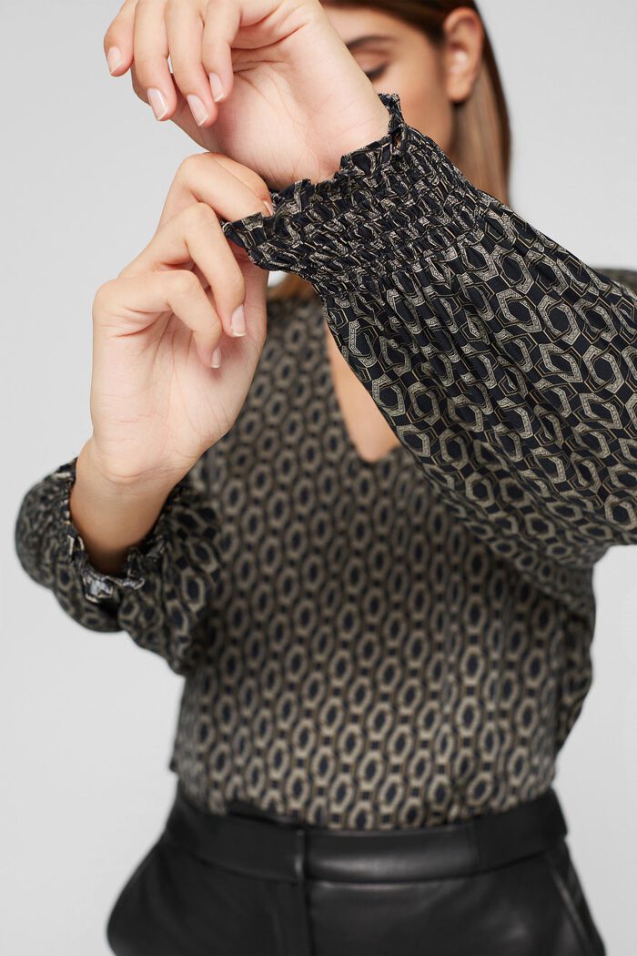 Printed satin blouse, LENZING™ ECOVERO™, BLACK, detail image number 5