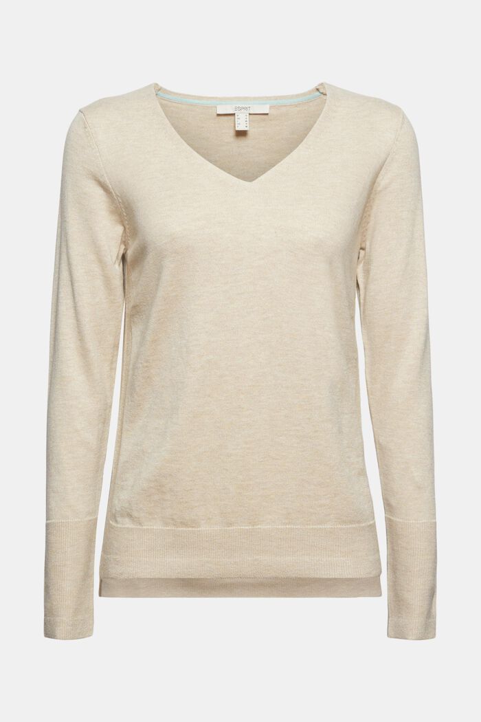 V-neck jumper containing organic cotton, SAND, detail image number 0