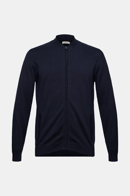Zip cardigan made of 100% organic cotton, NAVY, overview