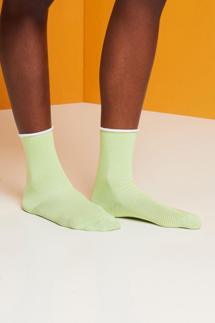 Striped socks with rolled cuffs, organic cotton, LIGHT GREEN/BLUE, detail image number 1