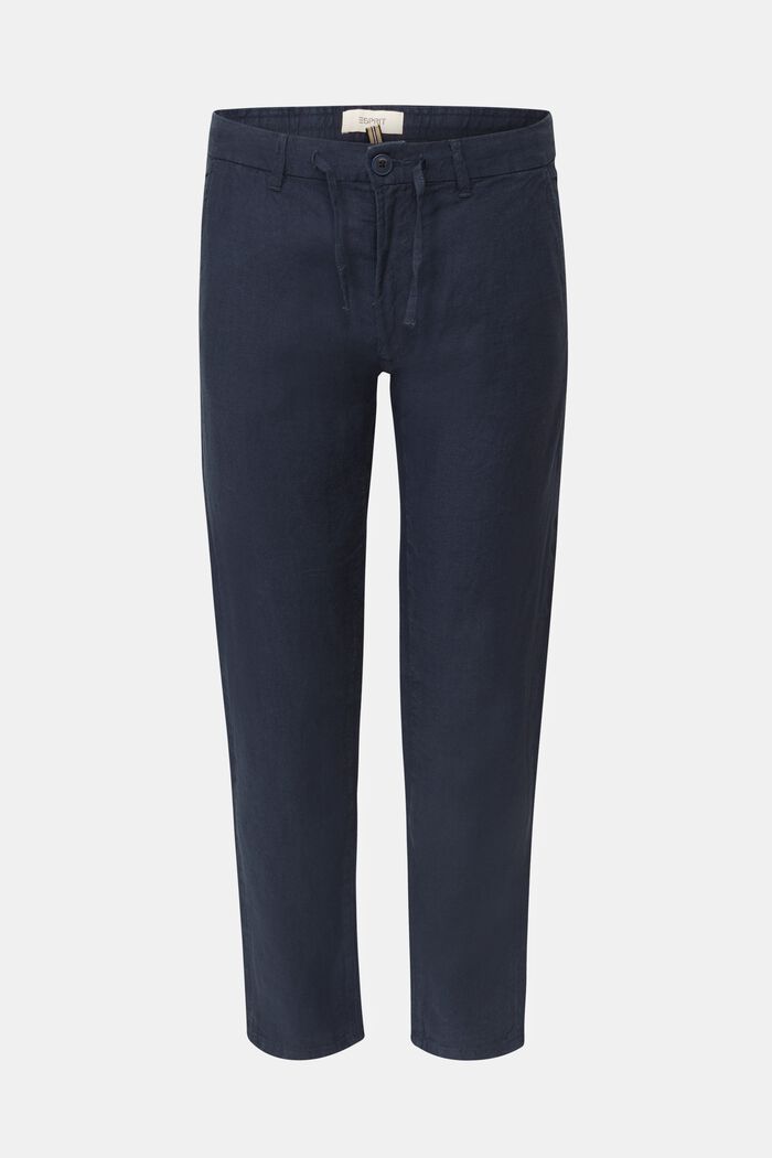 100% linen: trousers with a drawstring waistband, NAVY, detail image number 0