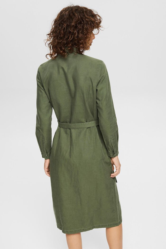 Made of blended linen: shirt dress with a belt, GREEN, detail image number 2