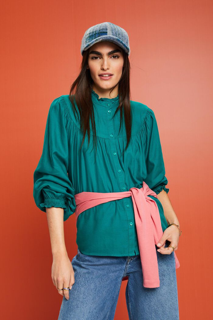 Frill Blouse, EMERALD GREEN, detail image number 4
