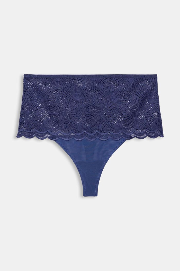 Thong with a wide waistband made of patterned lace, BRIGHT BLUE, detail image number 4
