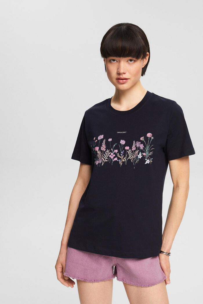 T-shirt with a floral print, NAVY, detail image number 1