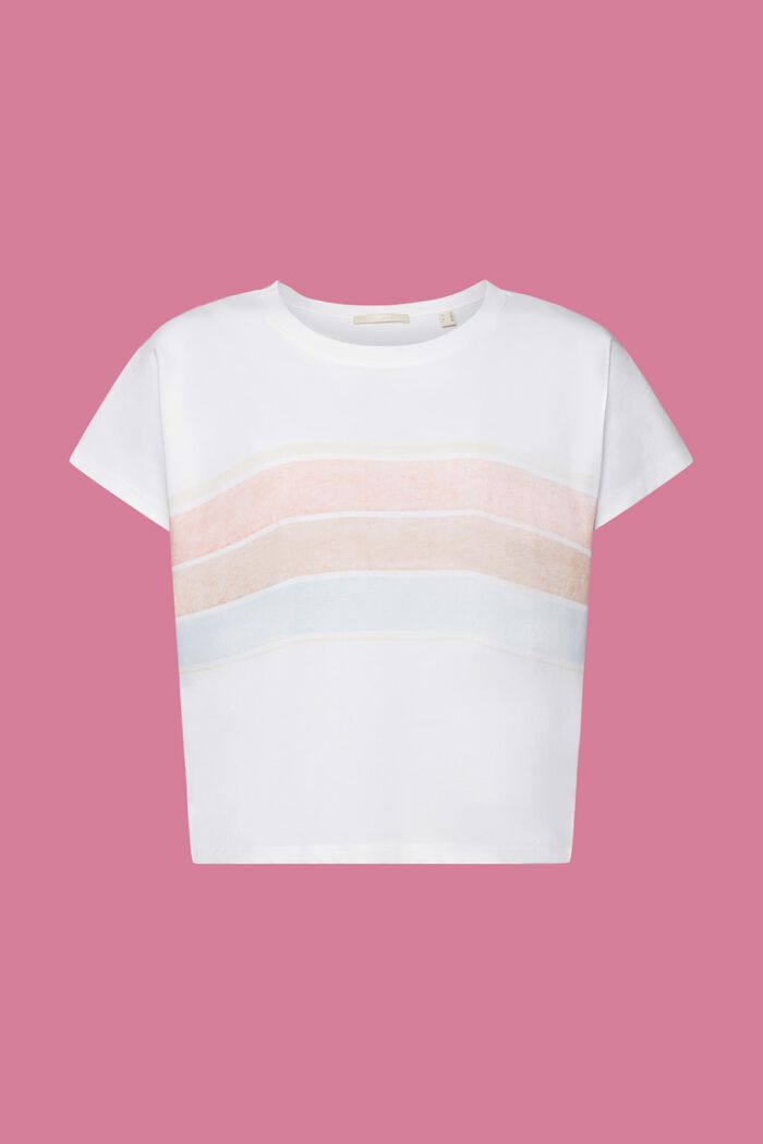 Striped Cropped Cotton T-Shirt, WHITE, detail image number 6