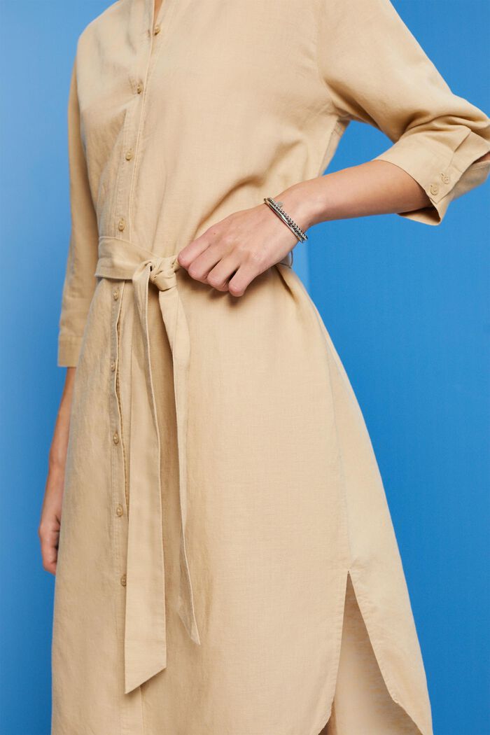 Belted shirt dress, linen-cotton blend, SAND, detail image number 2