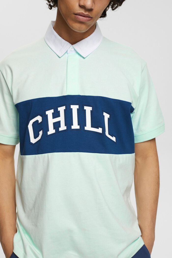 Jersey polo shirt with a print, LIGHT AQUA GREEN, detail image number 2