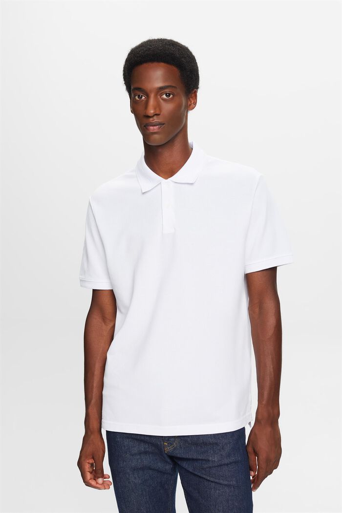 Cotton Pique Polo Shirt, WHITE, detail image number 1