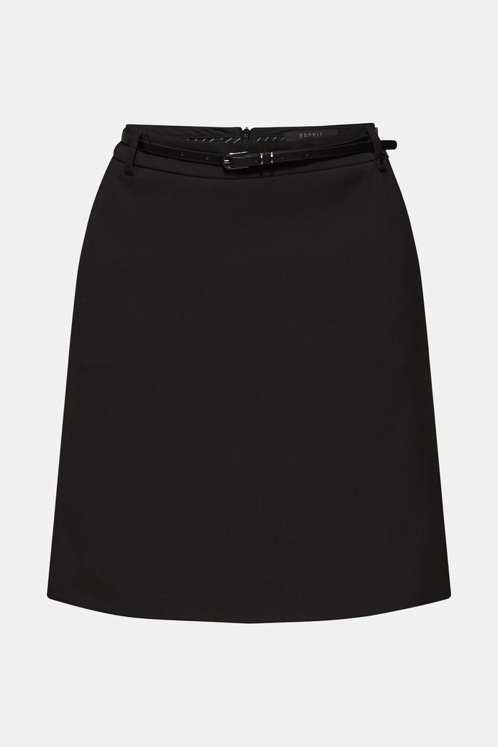 Stretch skirt with stitching, BLACK, overview