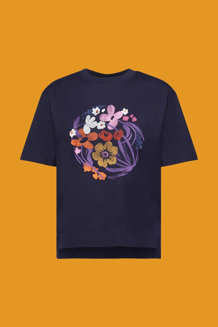 T-shirt with flower print, NAVY, detail image number 6