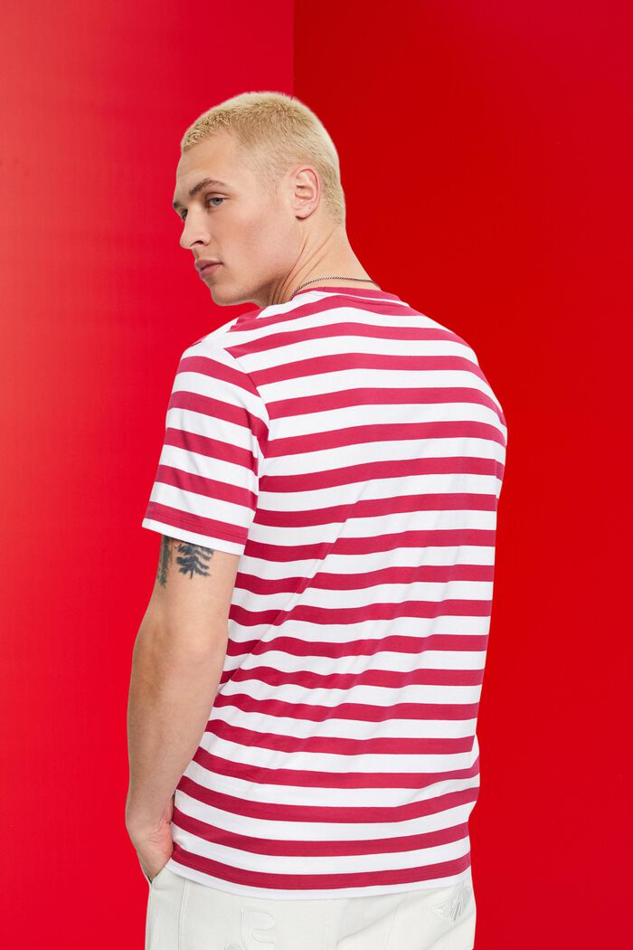 Striped Cotton T-Shirt, DARK PINK, detail image number 3