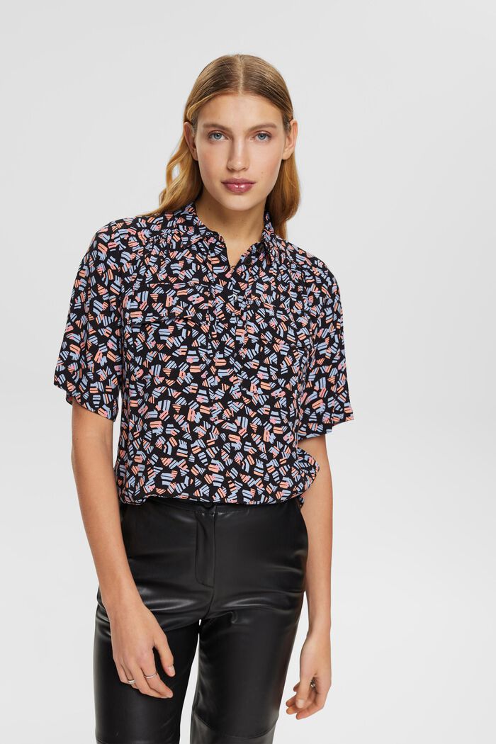 Crêpe blouse with all-over pattern, BLACK, detail image number 0