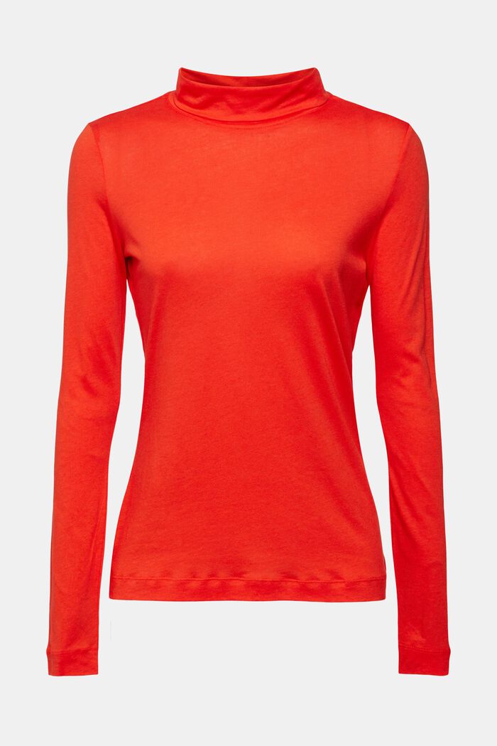 Long sleeve top with band collar, TENCEL™, RED, detail image number 7