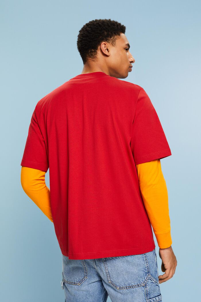 Unisex Printed Pima Cotton T-Shirt, DARK RED, detail image number 2