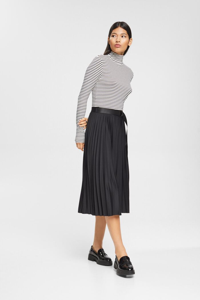 Pleated midi skirt with belt, BLACK, detail image number 5