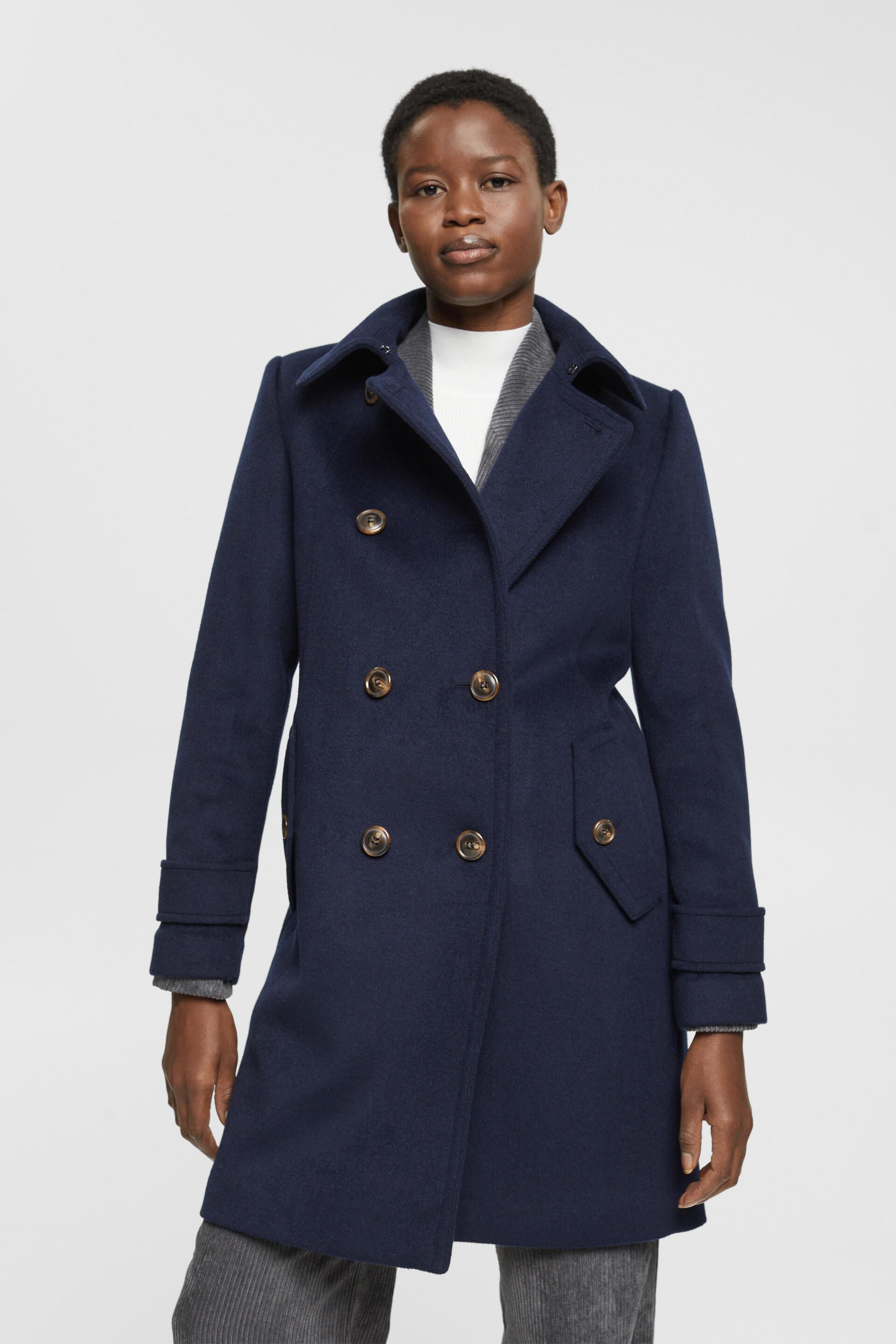 ESPRIT - Double breasted wool blend coat at our online shop