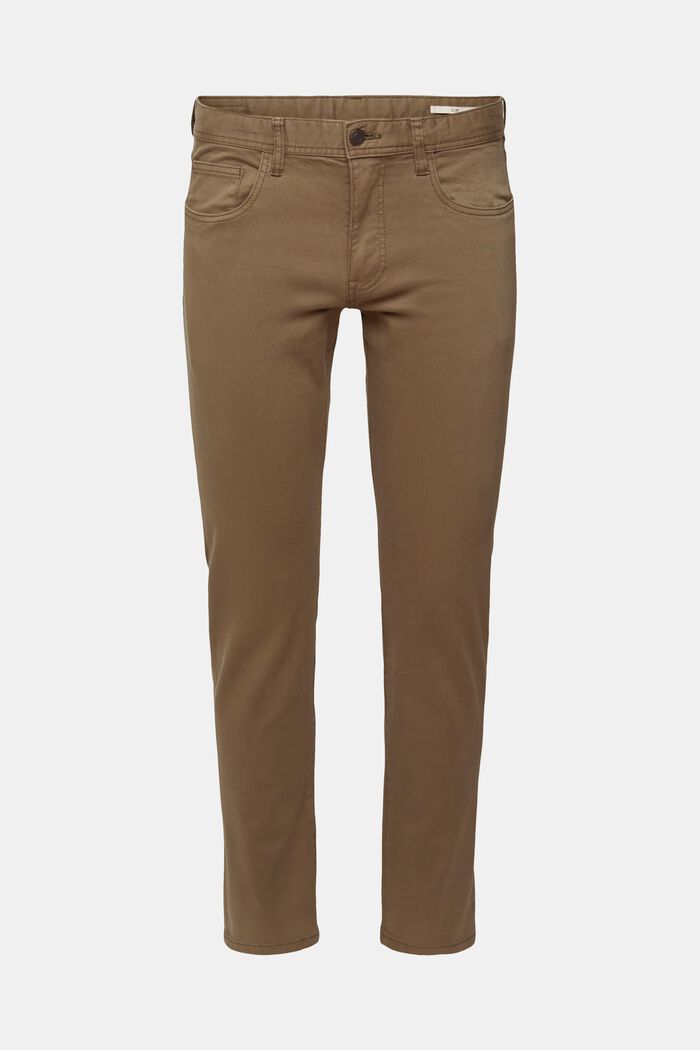 Slim fit trousers, organic cotton, DARK KHAKI, overview