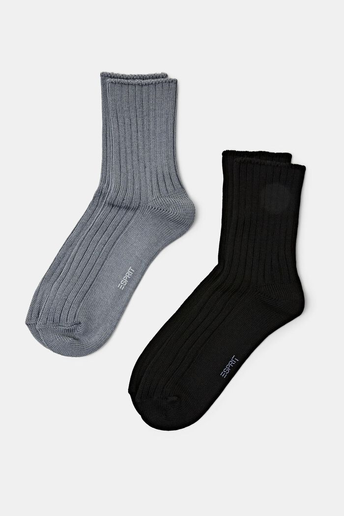 2-Pack Rib-Knit Socks, GREY/BLACK, detail image number 0