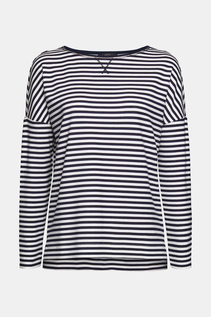 Striped long sleeve top with a high-low hem, NAVY, detail image number 2