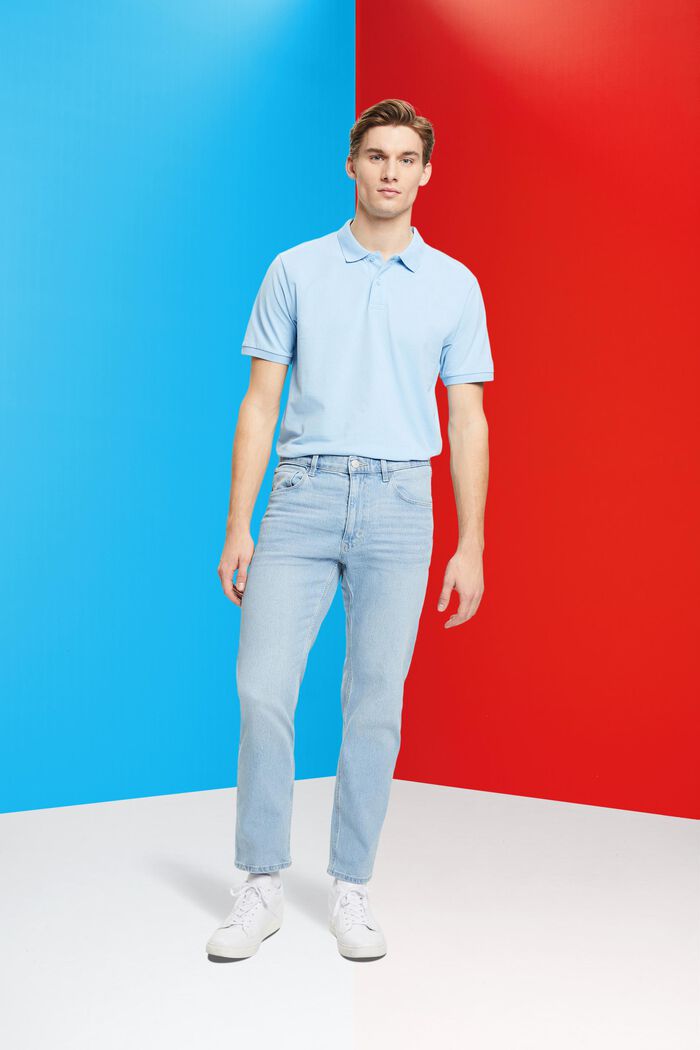 Slim fit cotton pique polo shirt, LIGHT BLUE, detail image number 4