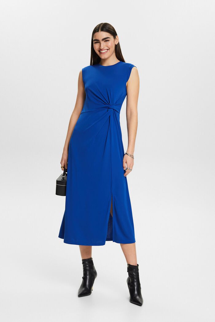 Knotted Crepe Midi Dress, BRIGHT BLUE, detail image number 1