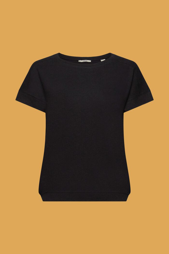 Cotton and linen blended t-shirt, BLACK, detail image number 6