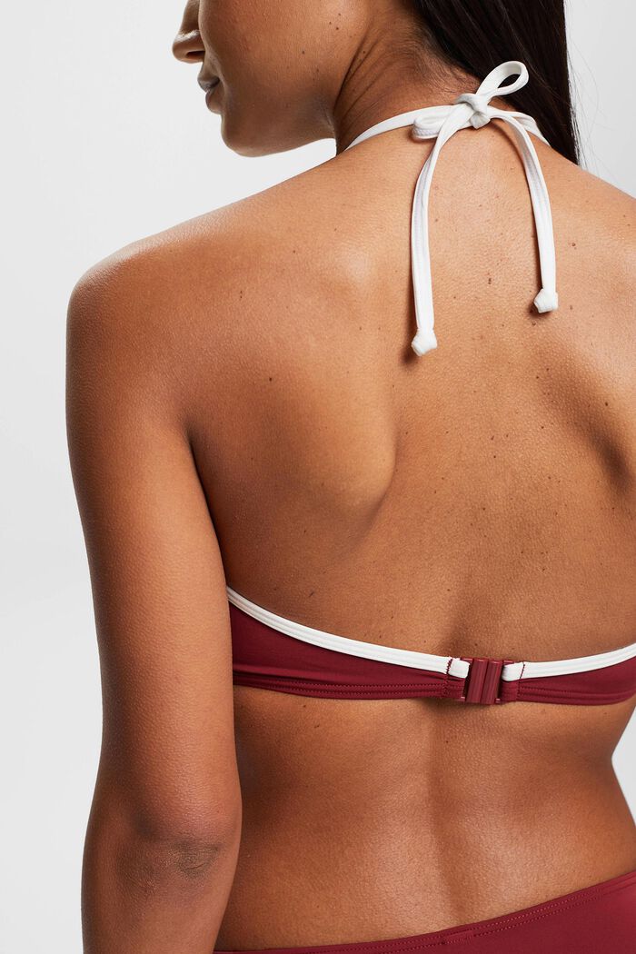 Tri-colour padded wrap-over bikini top, DARK RED, detail image number 3