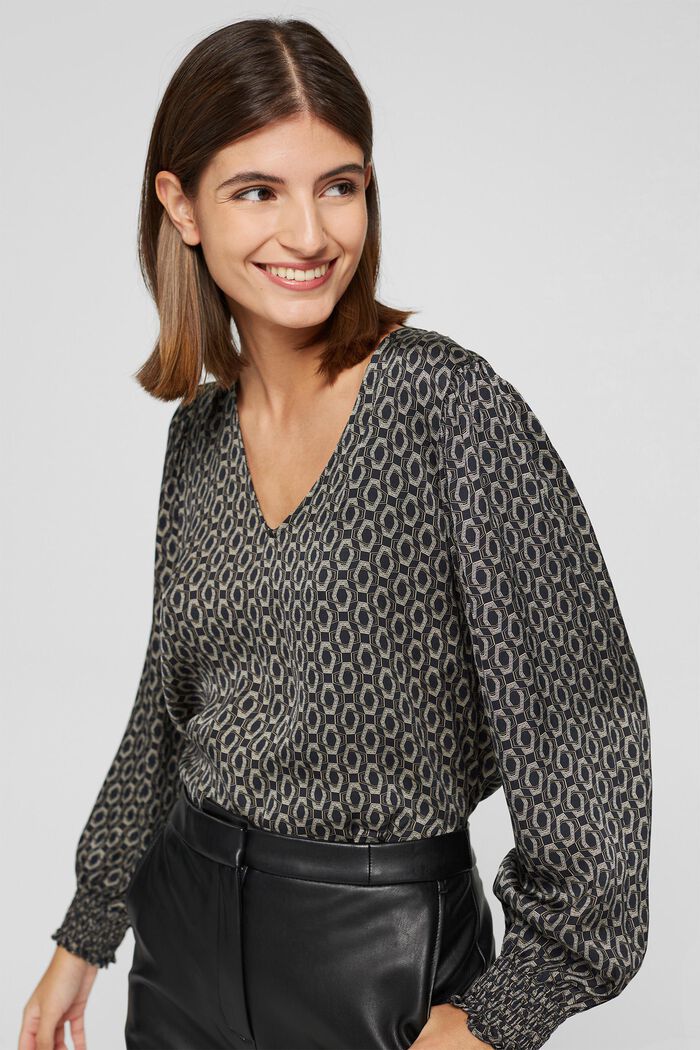 Printed satin blouse, LENZING™ ECOVERO™, BLACK, detail image number 0