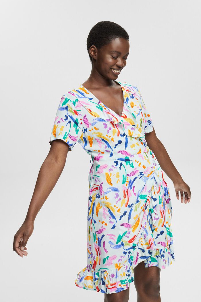 Colourfully patterned wrap dress, LENZING™ ECOVERO™