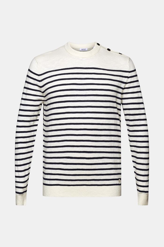 Striped Cotton-Linen Sweater, CREAM BEIGE, detail image number 5