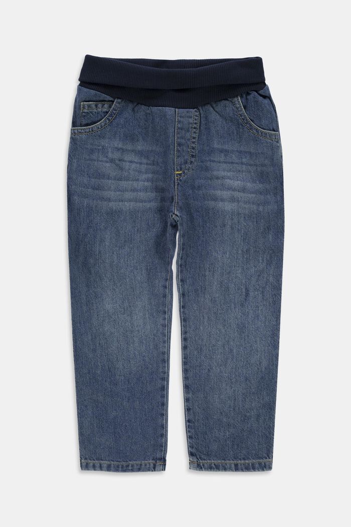 Jeans with a ribbed waistband, 100% organic cotton, BLUE MEDIUM WASHED, detail image number 0
