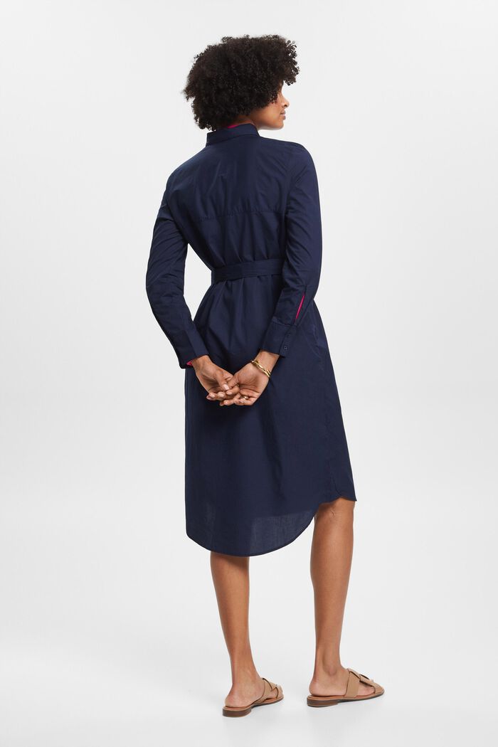 Cotton shirt dress with tie belt, NAVY, detail image number 3