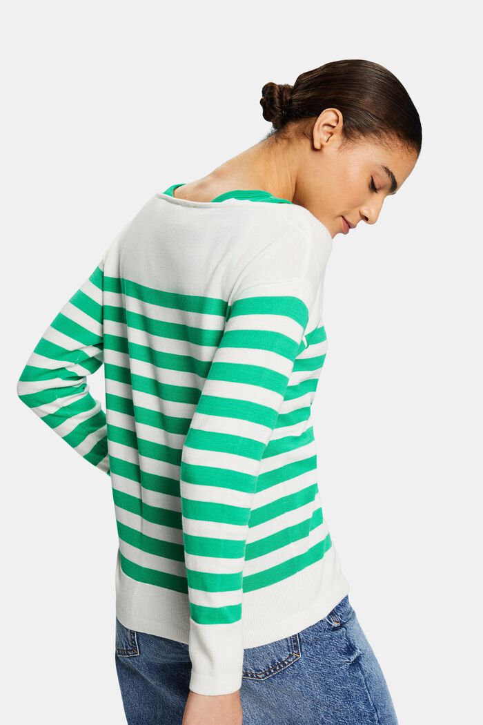 Striped Boatneck Cotton Sweatshirt, GREEN, detail image number 2