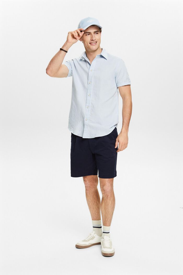 Linen-Cotton Short-Sleeve Shirt, LIGHT BLUE, detail image number 4
