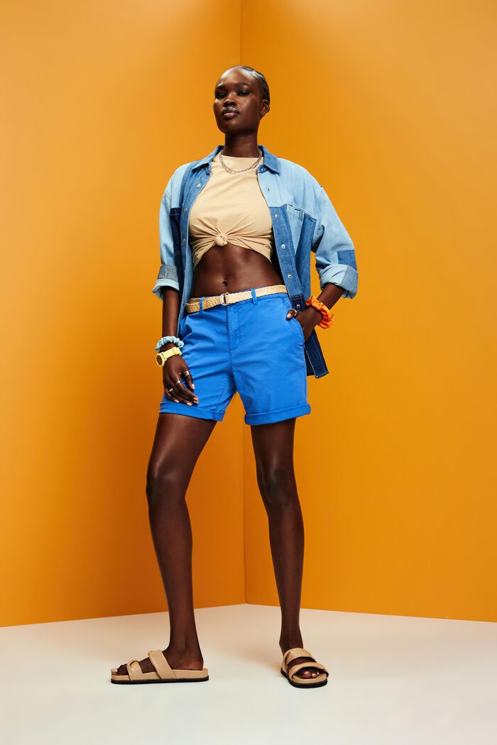 Shorts with braided raffia belt, BRIGHT BLUE, detail image number 4