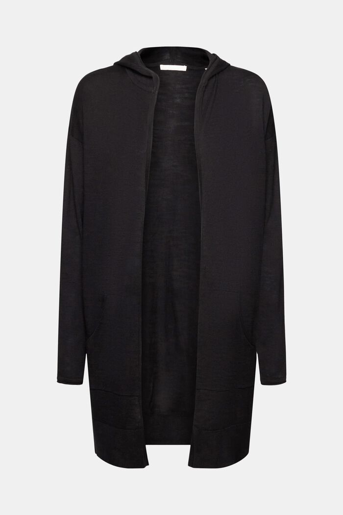 Pure cotton knit cardigan with hood, BLACK, detail image number 5