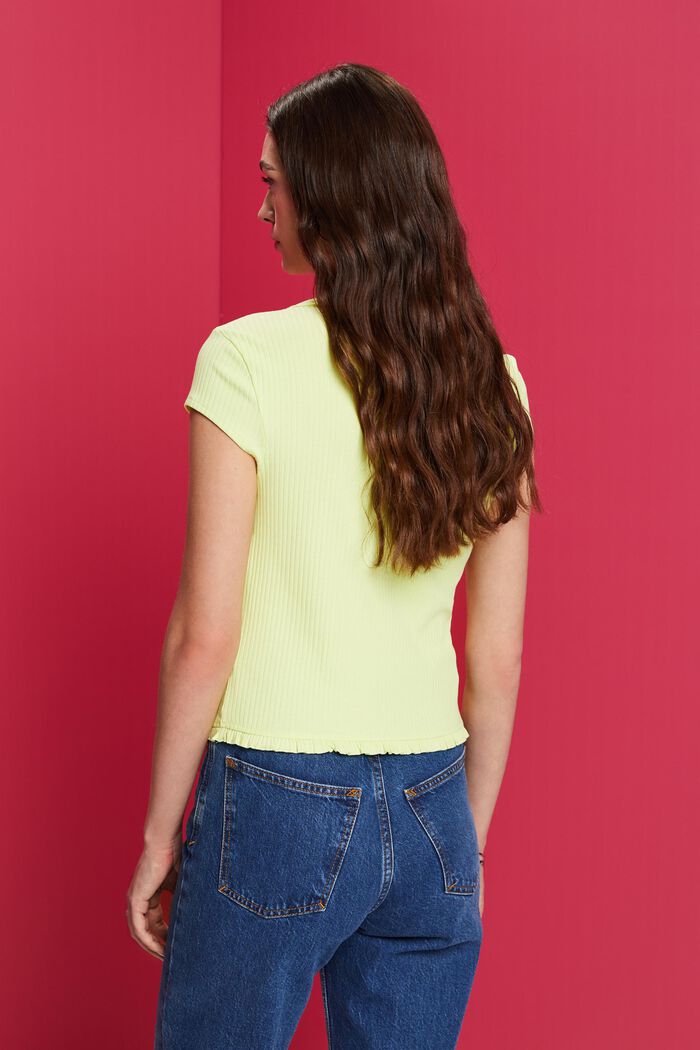 Ribbed t-shirt with ruffled hem, LIME YELLOW, detail image number 3
