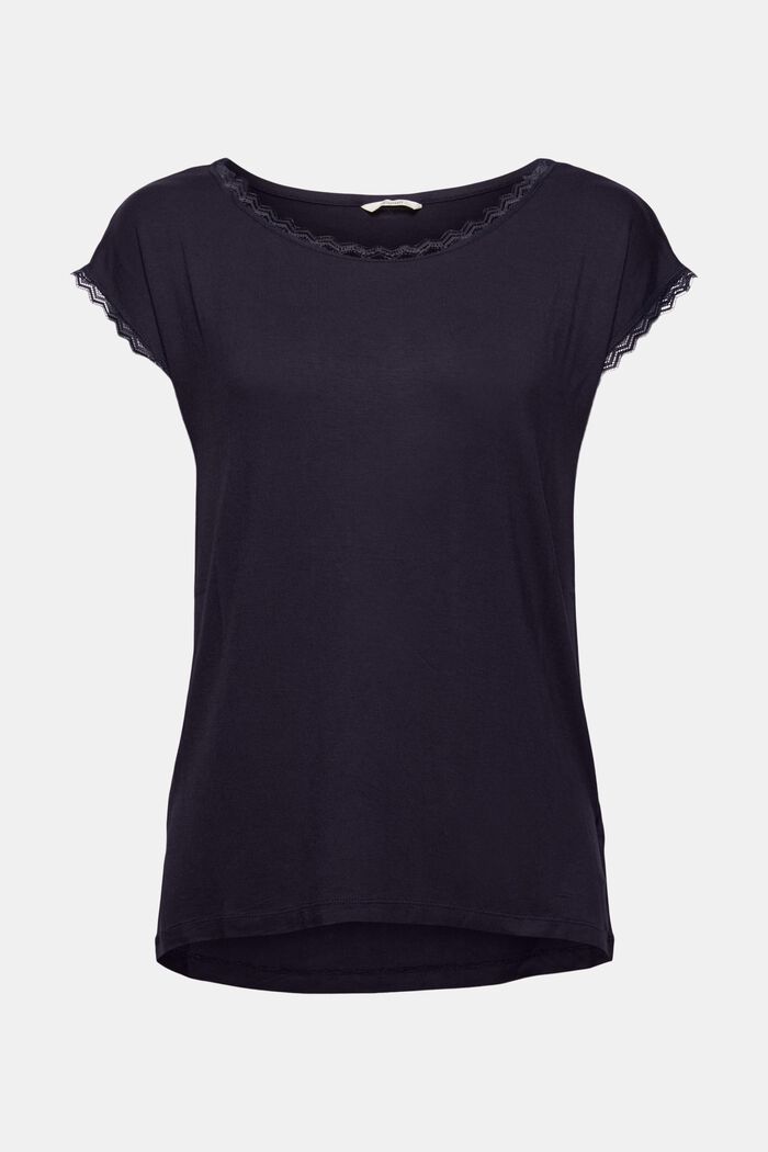 Pyjama top with lace, LENZING™ ECOVERO™, NAVY, detail image number 5