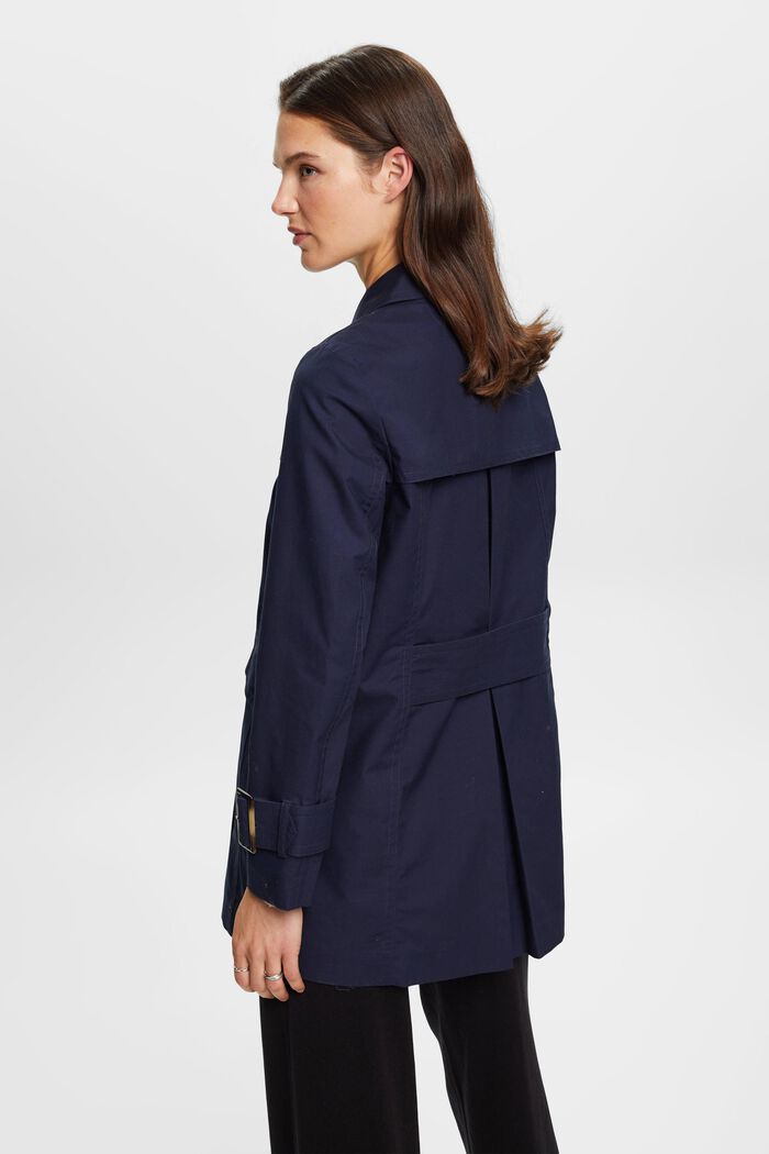 Short double-breasted trench coat, NAVY, detail image number 3