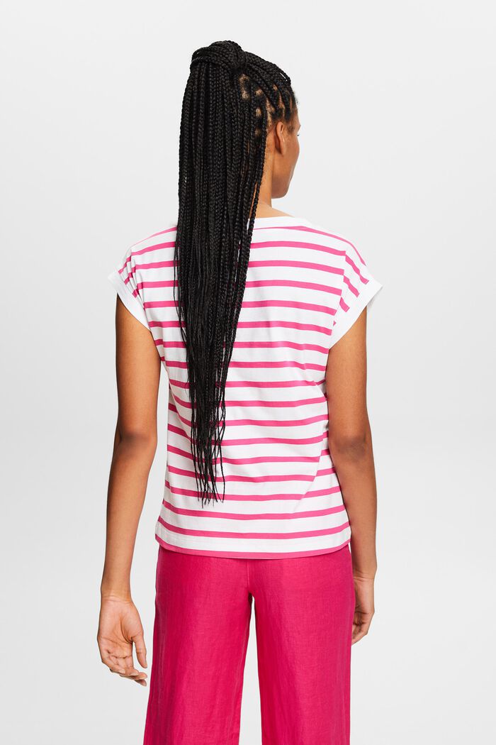 Striped V-Neck T-Shirt, PINK FUCHSIA, detail image number 3