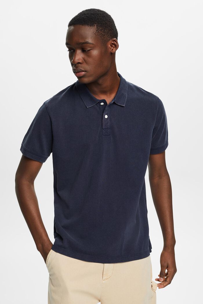 Stone-washed cotton pique polo shirt, NAVY, detail image number 0